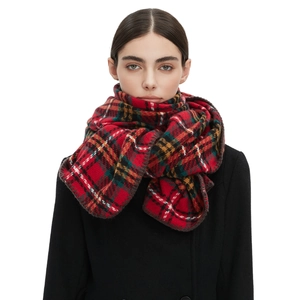 Classic red and green plaid scarf with soft fringed edges for women winter fashion