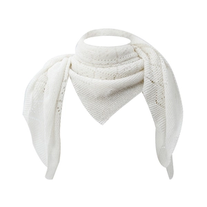 Close-up of white knitted lace shawl featuring delicate diamond hollow-out patterns