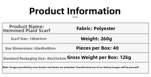 Detailed size and material specifications for thick green plaid winter scarf 180x63cm