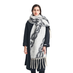 Women's Thick Winter Scarf Long Shawl Jacquard Chain Pattern Faux Cashmere Soft Warm Tassel Elegant Casual Neck Wrap