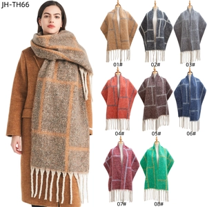 Thick plaid mohair scarf with tassels in eight assorted colors for autumn and winter