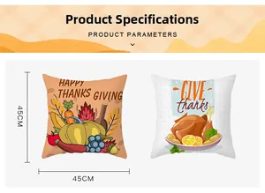 Detail view of 45x45cm Thanksgiving pillow covers with turkey and pumpkin prints