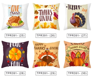 Detailed grid view of Thanksgiving pillow covers featuring turkey and pumpkin prints