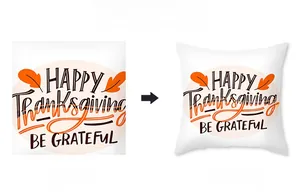 Thanksgiving pillow case with turkey and pumpkin print showing custom design to finished product