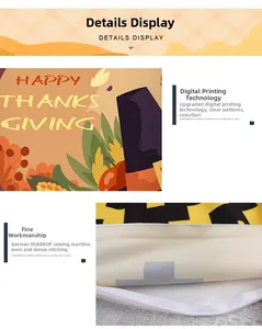 Macro detail of Thanksgiving pillow cover showing digital printing and stitching
