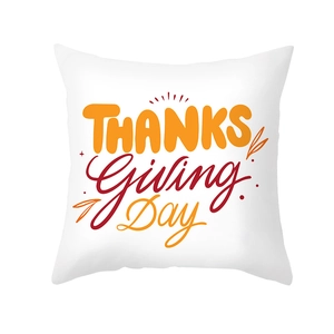 White Thanksgiving decorative pillowcase featuring artistic Thanks Giving Day text print