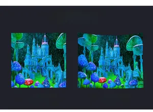 Texture detail of mushroom castle print on high-quality fabric tapestry backdrop