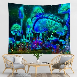 Colorful mushroom castle tapestry neon forest wall hanging for bedroom home decor