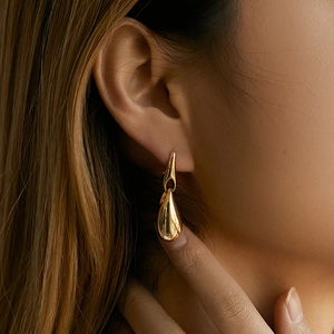 Water Drop Dangle Earrings Copper 18K Gold Plated Irregular Geometric With 925 Sterling Silver Earring Post For Women