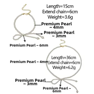 Details zum Premium Perlen-Schmuckset mit Maßen für Schleifen-Halskette und Armband