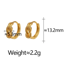 Detailed dimensions of gold twist knot hoop earrings showing height 13.2mm and width 5.3mm