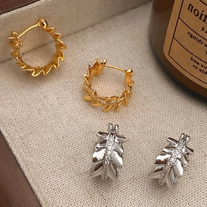 Copper Zircon Lace Hoop Earrings Elegant Irregular Leaf Shape Fashion Jewelry For Women Niche High End Style