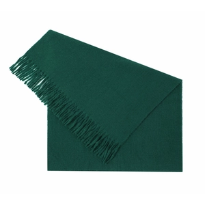Detail of forest green pashmina scarf with long fringes and soft knitted texture