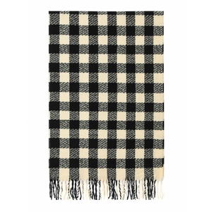 Classic black and white buffalo check scarf with long tassels for winter warmth