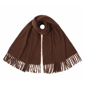 Classic dark brown tassel scarf in soft cashmere-like fabric for autumn and winter