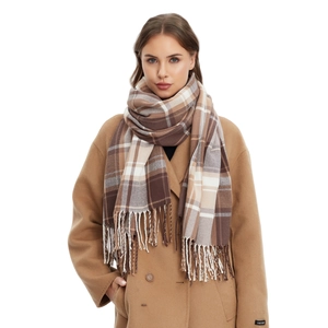 Classic Tartan Plaid Scarf Long Thick Warm Winter Polyester Shawl With Tassel Fringed For Women Earth Tone Casual