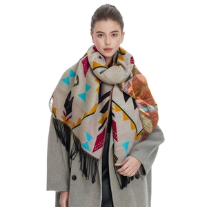 Écharpe de Noël pour Femmes Tissage Jacquard Géométrique Avec Glands Chaude Châle en Imitation Cachemire pour Fête d'Hiver