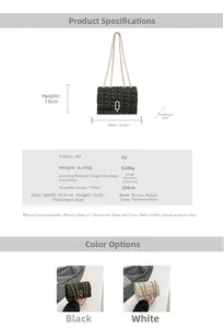 Detailed dimensions and color comparison of the tweed chain shoulder bag for women