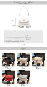 Detailed size guide and color comparison of the bow-decorated PU leather crossbody bag