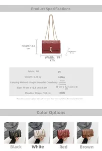 Detailed product dimensions and specifications for the woven texture flap crossbody bag