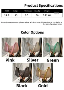 Detailed size chart and specifications for the French bow shoulder bag with dimensions