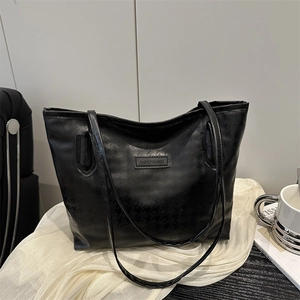 Grand sac cabas noir à motif pied-de-poule élégant pour le travail et le quotidien