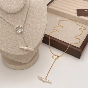 Baroque freshwater pearl double-layer pendant necklaces in gold and silver finish