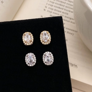 Elegant Oval Halo Stud Earrings Copper Zircon Micro Inlaid Minimalist Luxury Women Fashion Jewelry With Copper Earring Post