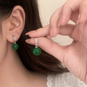 French vintage earrings with green chalcedony drops and sparkling cubic zirconia