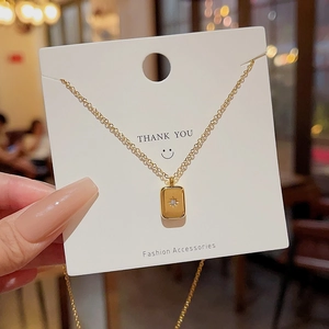 French vintage gold necklace with square star pendant and sparkling crystal stone
