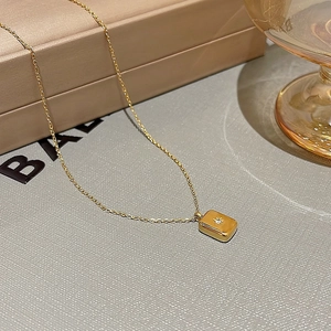 French vintage 18K gold plated necklace with rectangular starburst zircon pendant