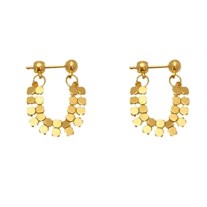 French vintage style gold fringe earrings with hexagon sequins and U-shaped design