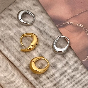Minimalist geometric water drop hoop earrings in polished gold and silver finishes