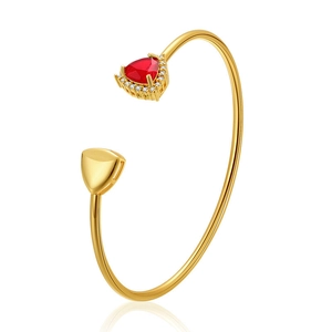Elegant Open Cuff Bangle Bracelet Brass 18K Gold Plated Heart Triangle Cubic Zirconia Minimalist Geometric Jewelry Women