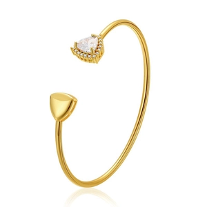 Minimalist 18K gold plated cuff bracelet featuring a heart-shaped emerald-cut stone and halo