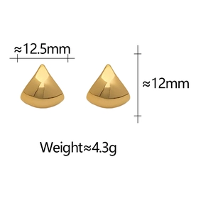 Detail view of gold cone earrings with dimensions 12.5mm and weight 4.3g on white background