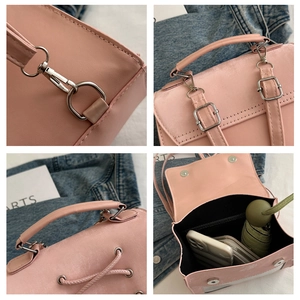 Pink PU leather backpack interior showing large capacity for phone and daily items