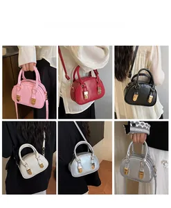 Mini PU shell bag in pink red black white and silver with detachable shoulder strap