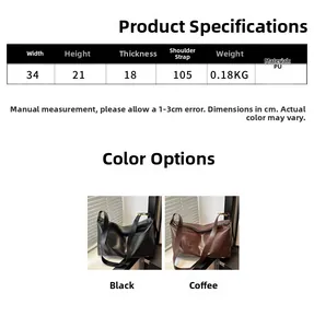 Tabella taglie e dimensioni per borsa tote capiente in pelle PU in nero e marrone