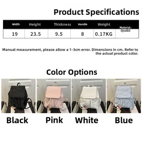 Guide des tailles indiquant dimensions et couleurs du mini sac à dos texturé