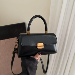 Women Vintage PU Leather Handbag Small Square Shoulder Bag With Metal Lock Crossbody Commuting Fashion Satchel Bag