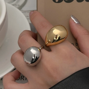 Chunky Open Ring 18K Gold Plated Copper Mirror Polish Organic Pebble Geometric Minimalist Fashion Jewelry For Women