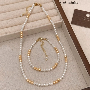 Bijoux Élégants De Collier Et Bracelet En Künstliche Perles Artificielles Et Künstliche Perles Dorées Pour Femmes Fait Main Esthétique Rétro