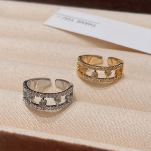 Minimalist double row cubic zirconia open rings in gold and silver finish for women