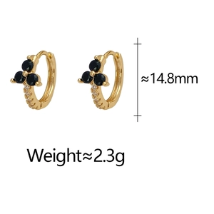 Technical drawing of gold hoop earrings showing 14.8mm height and 2.3g weight detail