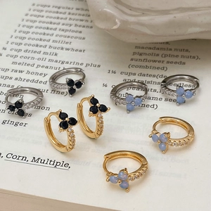 Geometric floral ear cuffs with gold and silver plating and sparkling opal stone insets