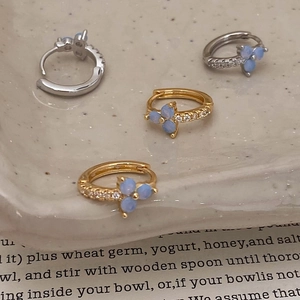 Flower Huggie Hoop Earrings Copper 14K Gold Plated Zircon Clover Bohemian Elegant For Women Jewelry