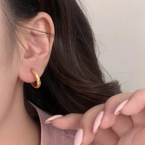 Élégantes créoles dorées avec micro-pavé de zircons portées par un mannequin chic