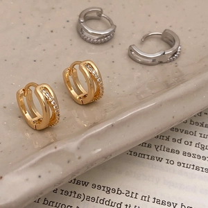 Boucles Oreilles Créoles Double Rang Cuivre Zirconium Pavé Minimaliste Style INS Coréen Élégant Bijoux Pour Femmes
