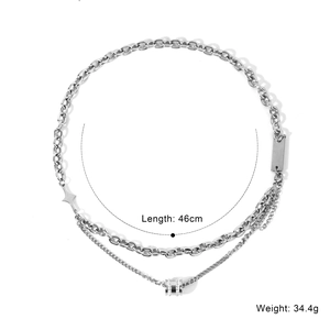 Detail of silver double layered hip-hop necklace showing 46cm length and 34.4g weight
